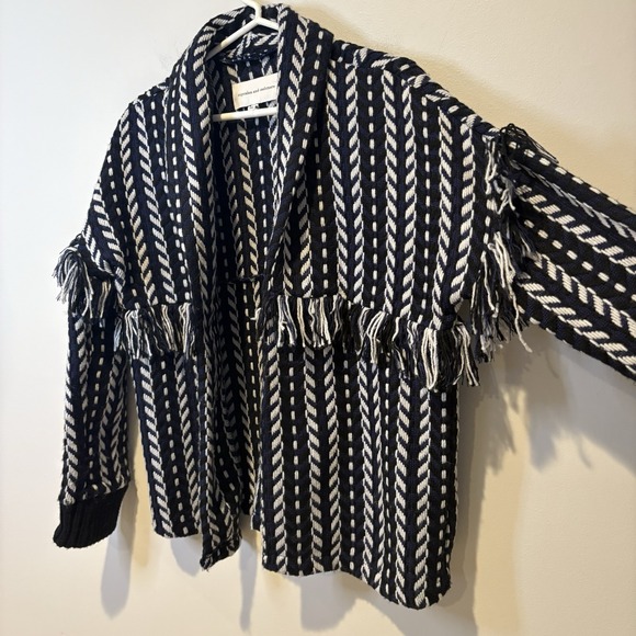 Cupcakes And Cashmere Sweater Knit Jacket Womens S Woven Fringe Tweed Boho Open - Picture 4 of 8